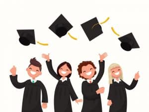 illustration of students tossing graduation caps